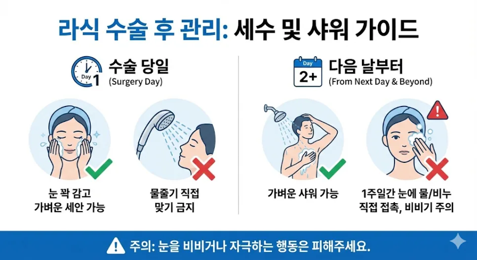 시력교정 수술 후 세수와 샤워 관리 안내
