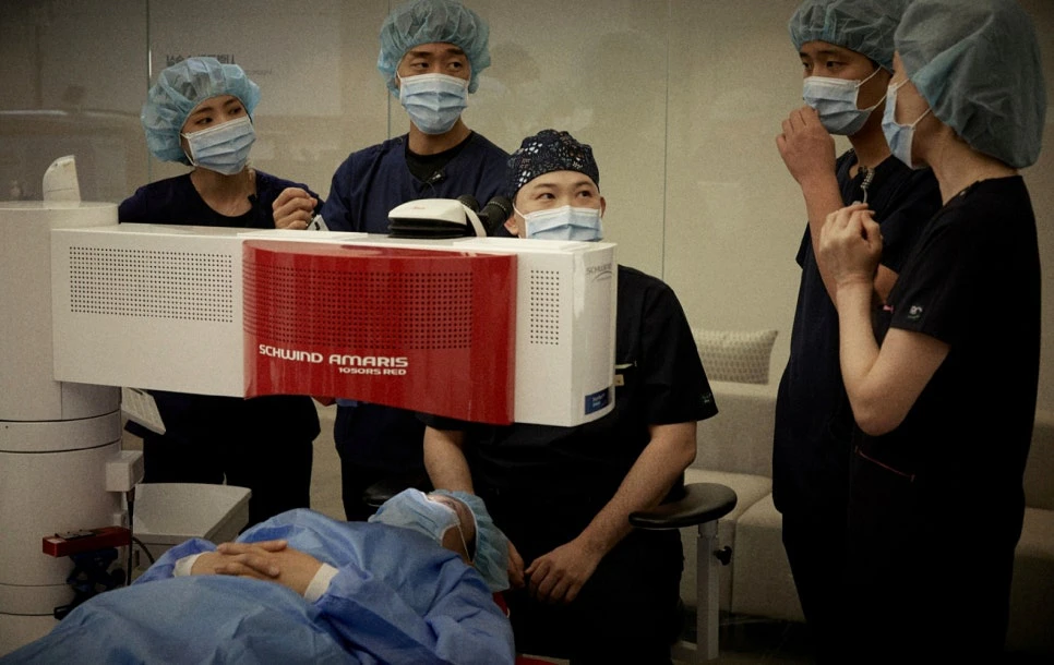 Ophthalmic surgical team in a refractive-laser operating room