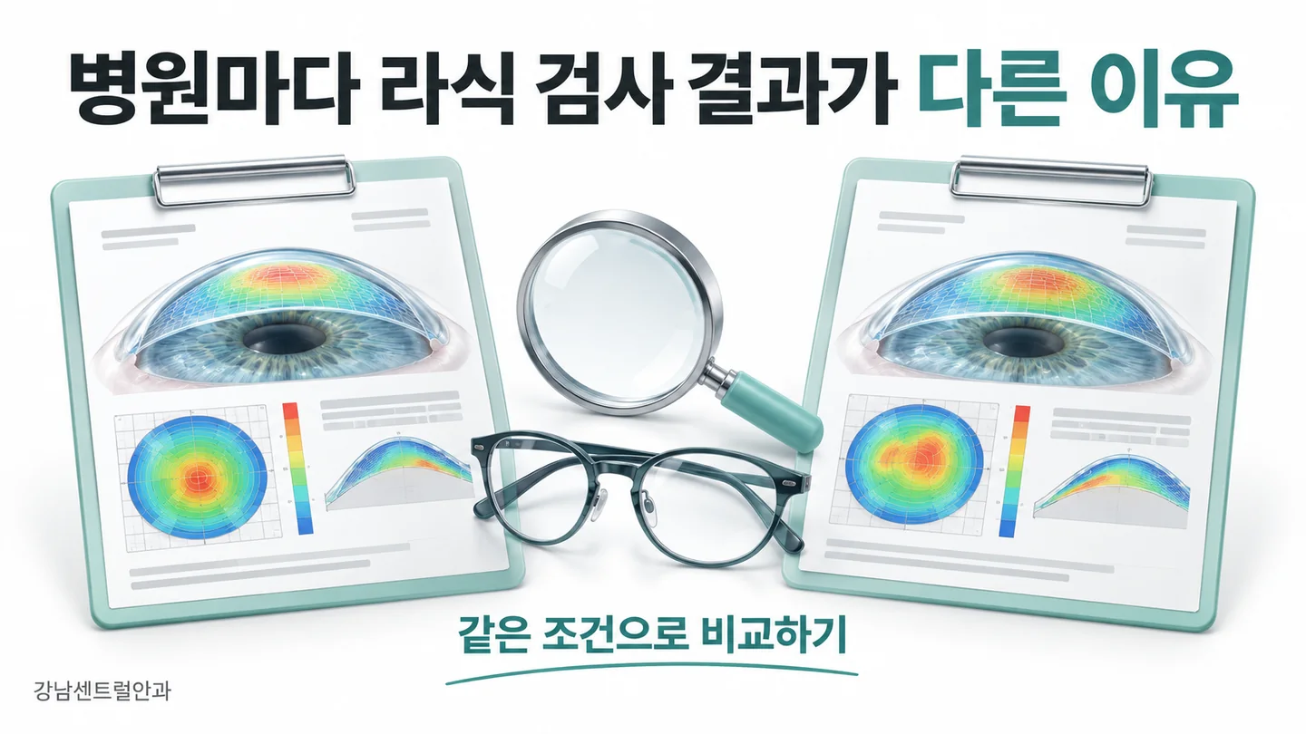 라식 검사 결과 다름의 핵심을 설명하는 의료 일러스트