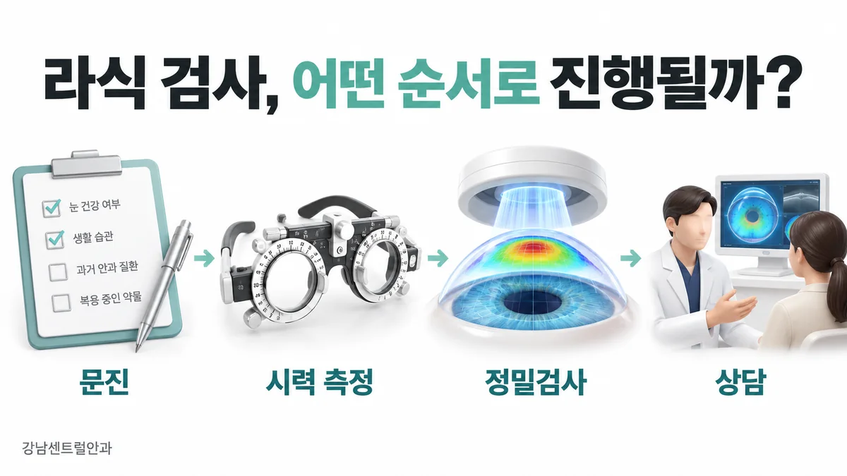 문진, 시력 측정, 정밀검사, 상담으로 이어지는 시력교정 검사 흐름