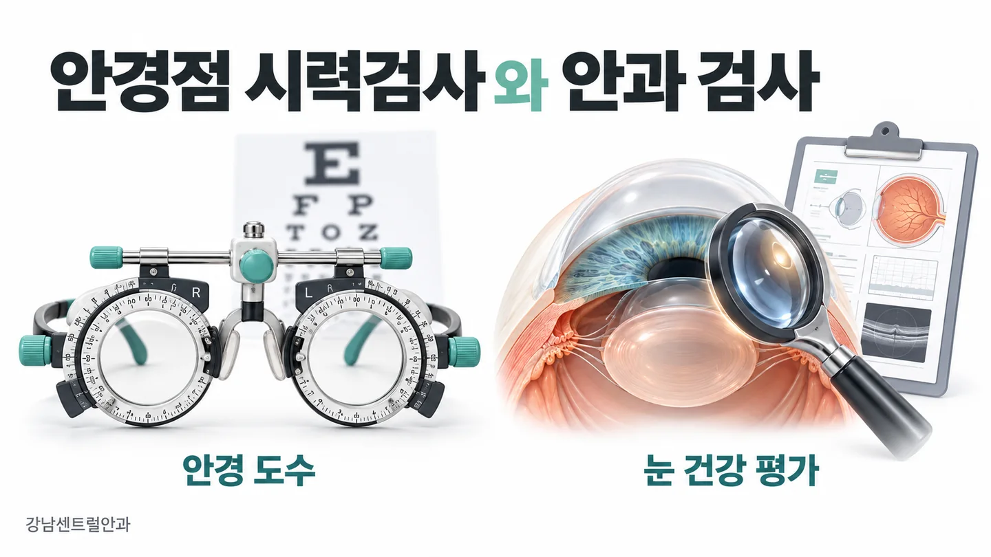 안경점 안과 시력검사 차이의 핵심을 설명하는 의료 일러스트