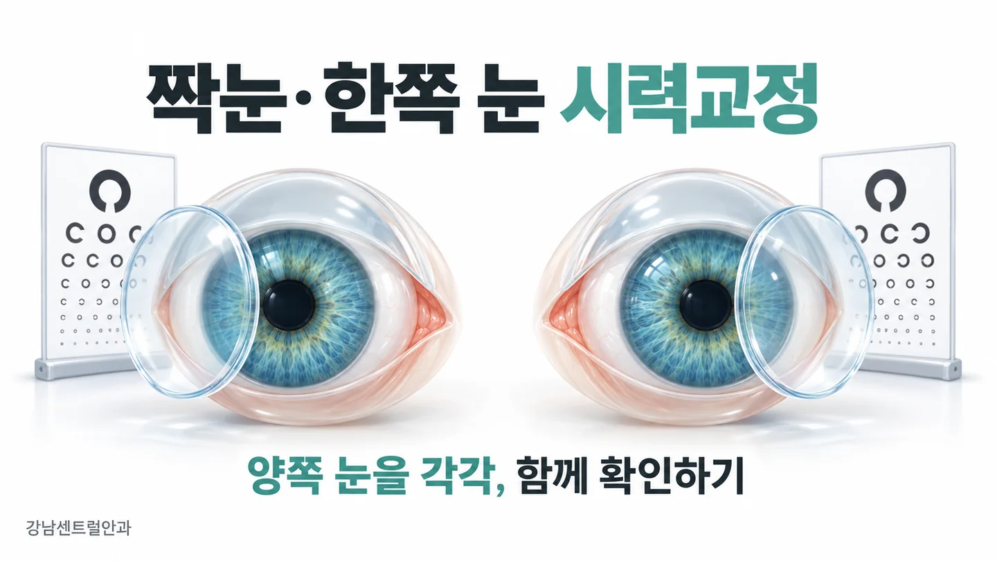 짝눈 시력교정의 핵심을 설명하는 의료 일러스트