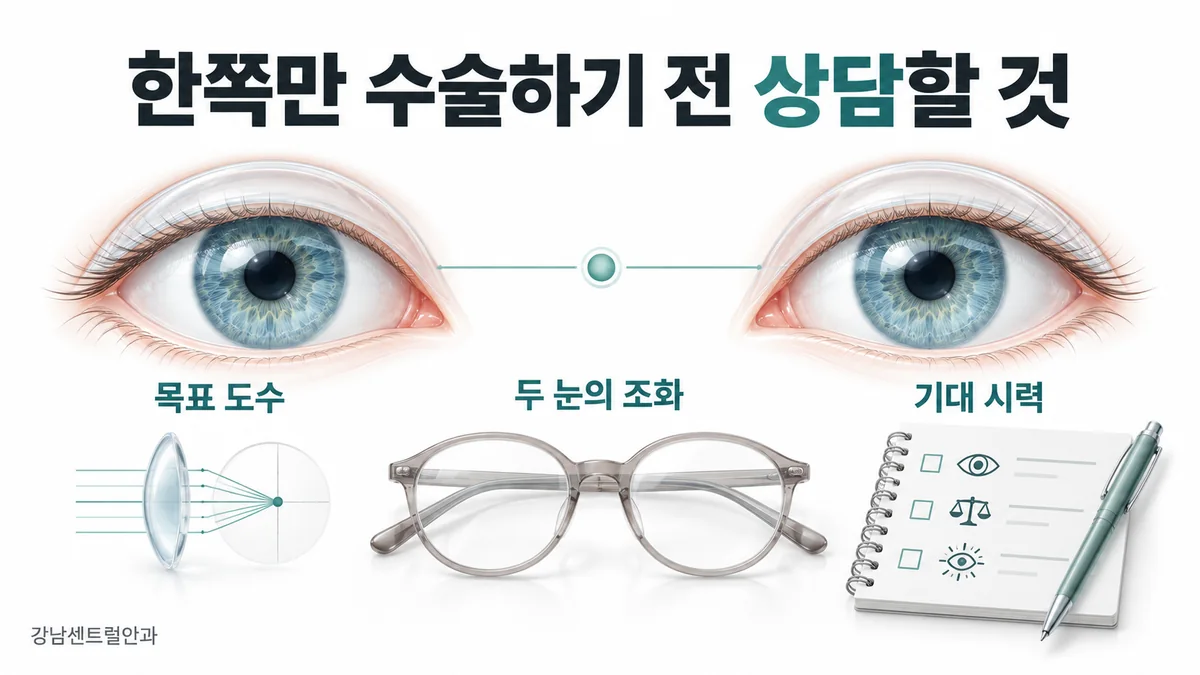 목표 도수, 두 눈의 조화, 기대 시력을 확인하는 한쪽 눈 수술 상담